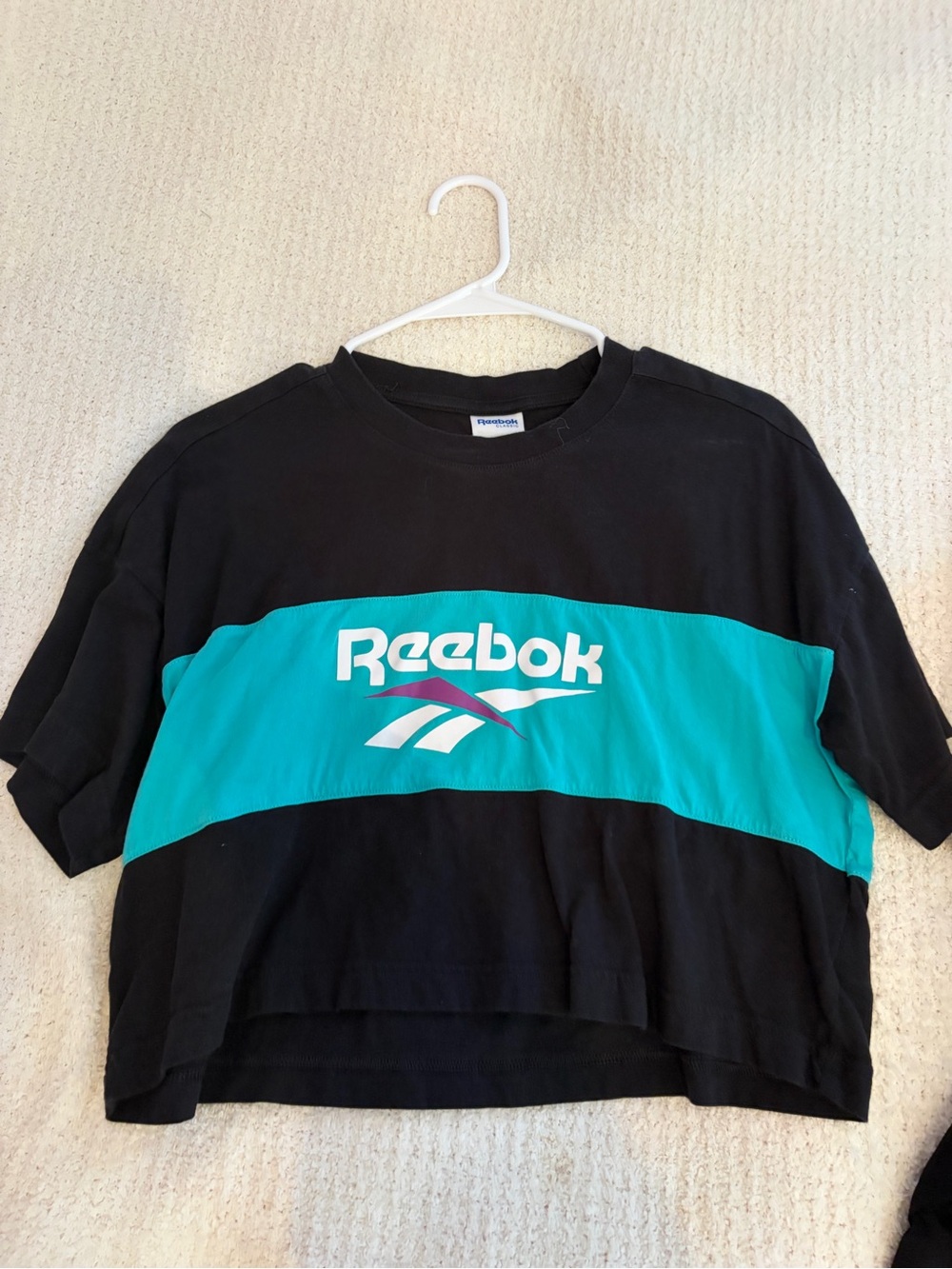 Reebok Black Tee with Teal Logo Stripe